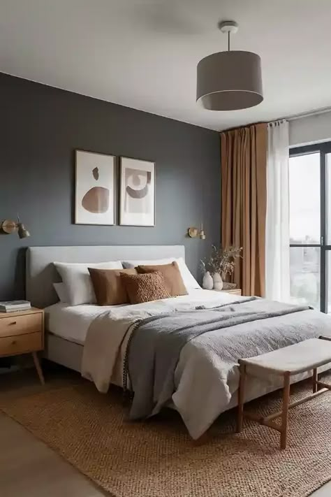 Earth Tone Guest Bedroom, Modern Bedroom Color Palette, Calm Earthy Bedroom, Modern Cozy Bedroom Neutral, Colourful Bedroom Ideas, Bedroom Neutral Decor, Cozy Bedroom Neutral, Spare Room Decor, Bedroom Decor Styles