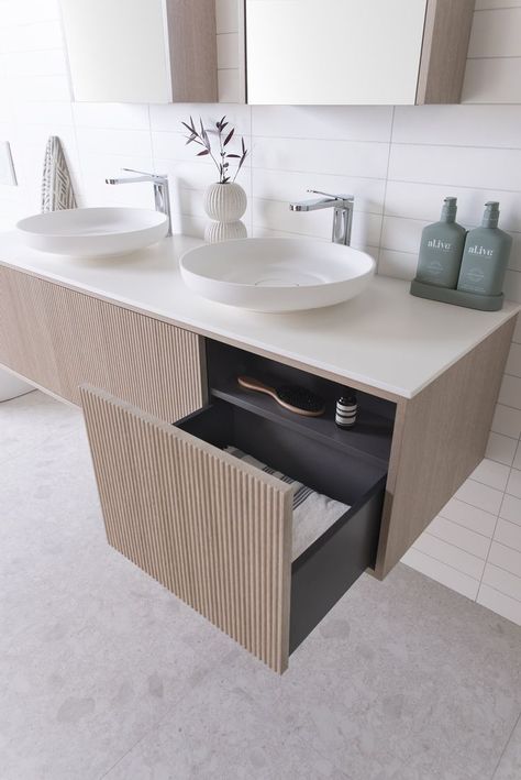 Blog — Adore Home Magazine | Washbasin design, Bathroom interior, Bathroom design V Groove, Inset Basin, Cabinet Finishes, Wall Hung Vanity, Mirror Cabinets, Cherry Pie, House And Home Magazine, Solid Surface, Bathroom Inspiration