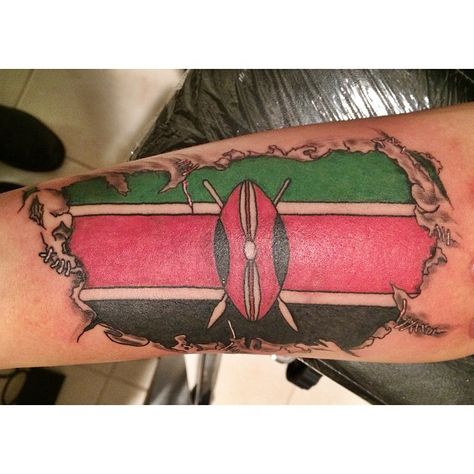 Kenyan Flag Tattoo, Kenya Tattoo, Runner Tattoo, Kenyan Flag, Kenya Flag, African Tattoo, Half Sleeve Tattoos Drawings, Egypt Tattoo, Military Tattoos