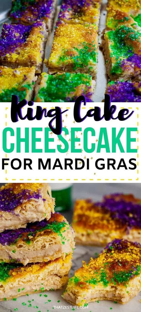 Kingcake Cheesecake, King Cake Cheesecake, Three Kings Cake Recipe, Recipe For King Cake, Three Kings Cake, Kings Cake, King Cake Bites, King Cake Recipe Easy, King Cakes