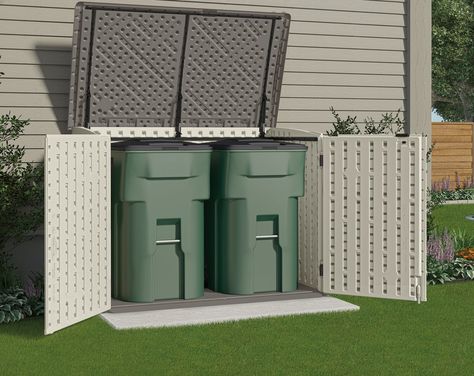 Garbage Shed, Shed Landscaping, Storage Shed Kits, Covered Patio Design, Garbage Storage, Shed Construction, Garden Site, Steel Sheds, Shed Kits