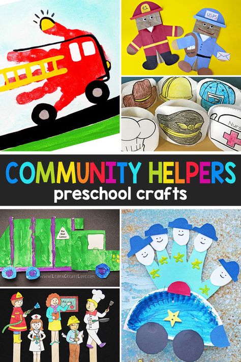 Community Helpers Crafts Community Helpers Daycare Theme, Community Helpers Pre K Crafts, Safety Helpers Preschool, Community Helpers Art Projects Preschool, Community Themed Activities, Community Week Activities, Community Workers Kindergarten Activities, Community Helpers Curriculum, Community Helpers Art Activities For Preschoolers