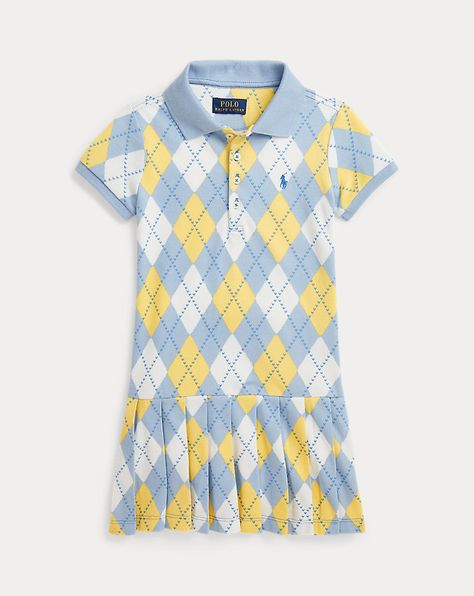 Argyle Stretch Mesh Polo Dress Dress With Short Sleeves, Ralph Lauren Blue, Polo Dress, Drop Waist, School Outfits, Classy Outfits, Pleated Skirt