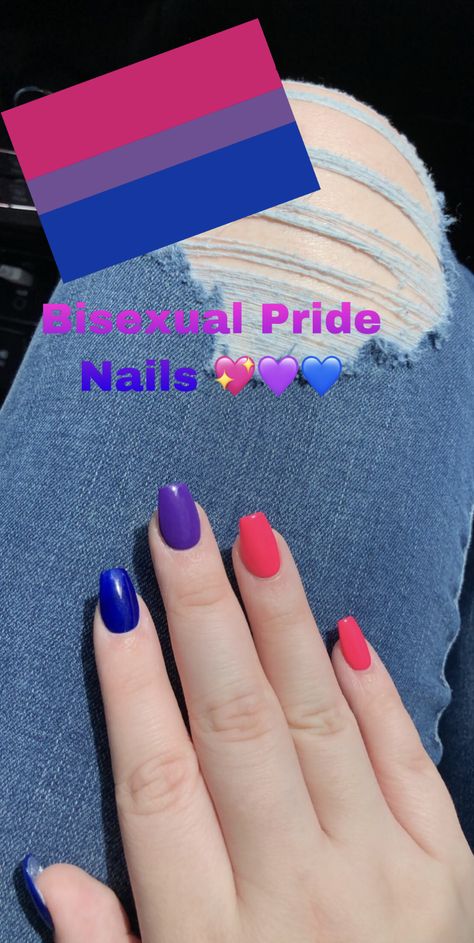 Bisexual Pride Nails Short, Subtle Pride Nails Pan, Pride Nail Art Short Nails, Subtle Bi Pride Nails, Bisexual Nail Designs, Lgbt Nails Designs, Pride Nails Bisexual, Bisexual Flag Nails, Bi Nail Ideas