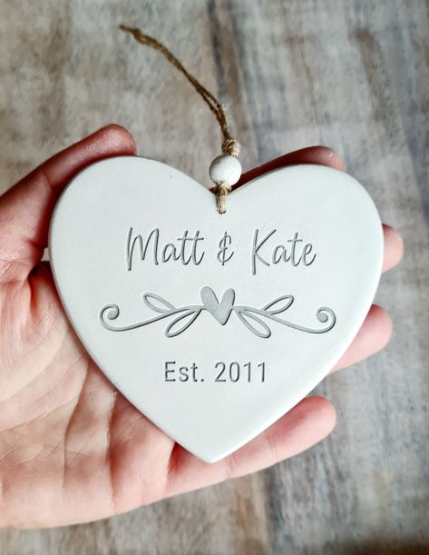 Handmade clay heart for couple - ideal Christmas engagement or wedding gift - wife's birthday Quick Wedding, Cute Anniversary Gifts, Handmade Gifts For Boyfriend, Love Decorations, Clay Heart, 50th Anniversary Gifts, Christmas Engagement, Marriage Gifts, Clay Jewellery