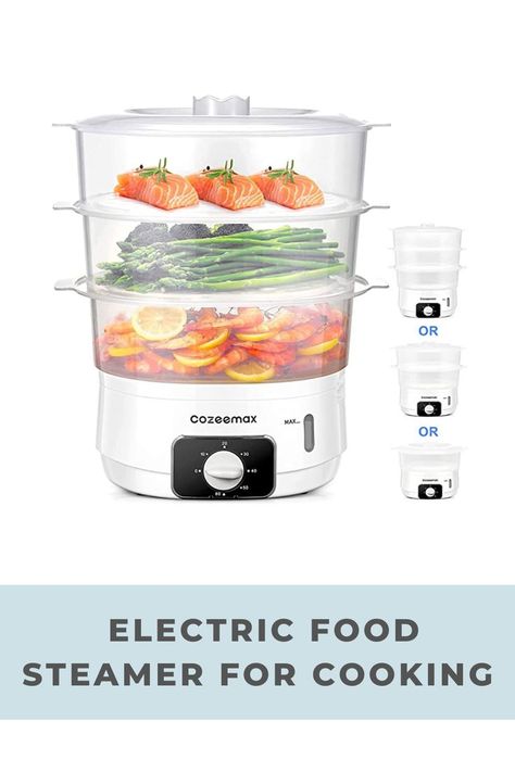 Cozeemax 13.7QT Electric Food Steamer for Cooking, 3 Tier Vegetable Steamer for Fast Simultaneous Cooking, 60 Minute Timer, BPA Free Baskets, 800W (White) Electric Food Steamer, Steam Cooker, Stackable Baskets, Food Steamers, Fast Cooking, Vegetable Steamer, Food Steamer, Steamer Recipes, Electric Foods