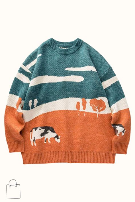 Vamtac Mens Grassland Cow Vintage Oversize Knitted Sweater Long Sleeve Round Neck Knitted Pullover Jumper “Men's fashion”, “Men's outfit ideas”, “Men's street style”, “Men's casual fashion”, “Men's formal wear”, “Men's accessories”, “Men's shoes”, “Men's grooming”, “Men's hairstyles”, “Men's winter fashion”, “Men's summer fashion”, “Men's athleisure”, “Men's vintage fashion”, “Men's denim fashion”, “Men's leather jackets”, “Men's watch”, “Men's sunglasses”, “Father's Day gifts”, Sweat Vintage, Harajuku Clothes, Streetwear Sweater, Pullover Mode, Pull Oversize, Jersey Vintage, Grandpa Sweater, Sweater Oversize, Graphic Sweaters