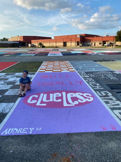 2023 Clueless Senior Parking Spot, Parking Spit Ideas, Drake Parking Spot Painting, Princess Parking Only Parking Spot, Senior Parking Spot Album Cover, Ceiling Tiles Painted School Ideas, Clueless Parking Spot, Senior Parking Spit Ideas, Senior Parking Spaces Girly