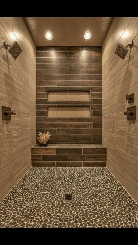 2 person shower. Yaaaas! Pebble Tile Shower, Drømme Bad, Bathroom Luxury, Luxury Bathrooms, Master Shower, Bad Inspiration, Master Bath Remodel, Bathroom Redo, Dressing Tables