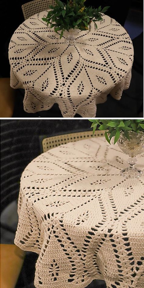 This lacy crochet tablecloth is sure to bring a touch of tenderness to your kitchen. Its retro design just exudes cozy vibes. The project is designed for intermediate crocheters, so consider starting with this tablecloth if you already have crochet experience. Check out the free PDF crochet pattern! #freecrochetpattern #crochettablecloth #tablecloth #crochetforhome Crochet Side Table Cover, Square Tablecloth Crochet Pattern Free, Crochet Table Cloth Free Pattern Round Tablecloth, Crochet Pattern Tablecloth, Round Tablecloth Crochet Pattern, Lace Crochet Tablecloth, Crochet Lace Tablecloth Pattern Free, Round Crochet Table Cloth Free Pattern, Free Crochet Tablecloth Patterns