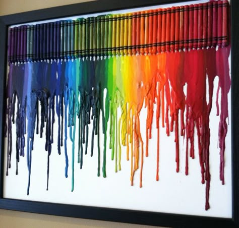 crayons in summer!!!this would be a cool thing to do with your kids in the hot summer. so fun for them too see them melting. and how amazing does it look Crayon Canvas, Diy Crayons, Rainbow Falls, Crayon Art Melted, Melting Crayons, Crayon Art, Kid Crafts, Crafty Things, Drawing Tips