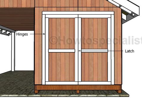 Building Shed Doors Plans | HowToSpecialist - How to Build, Step by Step DIY Plans Double Shed Doors How To Build, Double Shed Doors, Porch Materials, 10x12 Shed, Door Plans, Shed With Porch, Shed Makeover, Shed Door, How To Build Steps