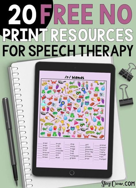 20 FREE speech-language therapy materials that you can download to your tablet or computer and use instantly with your students! #speechtherapy #noprintspeech #teletherapy #noprintnoprep #speechtherapy Speech Teletherapy, Speech Therapy Apps, Speech Therapy Tools, Preschool Speech Therapy, School Speech Therapy, Language Therapy Activities, Speech Therapy Games, Speech Language Activities, Slp Activities