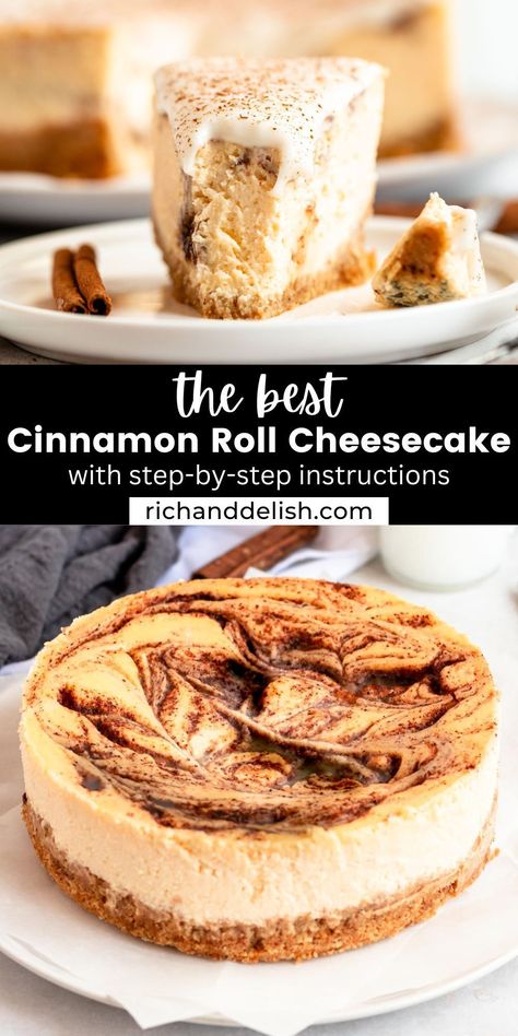 Cinnamon Rolls Cheesecake, Cinnamon Swirl Cheesecake, Swirled Cheesecake, Holiday Recipes Christmas Desserts, Roll Cheesecake, Holiday Potluck, Cinnamon Baking, Cinnamon Cheesecake, Cinnamon Roll Cheesecake