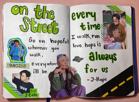 Kpop journaling On The Street J Hope Jhope On The Street, Kpop Journaling, Hope World, J Cole, J Hope, Journal Ideas, Scrapbook Pages, Bullet Journal, Bts