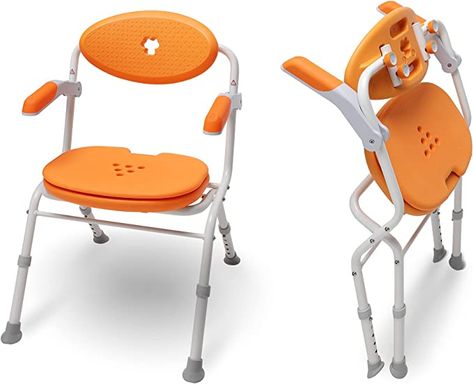 Amazon.com: Vellisond One-Click Folding Shower Chair for Inside Shower Stall, Height Adjustable Bath Chair with Arms and Back, Detachable EVA Cushion Padded Shower Seat for Seniors Elderly Handicap and Disabled : Health & Household Shower Chairs For Elderly, Bath Chair, Bathroom Chair, Shower Seat, Small Showers, Shower Chair, Swivel Seating, Shower Stall, Cool Inventions