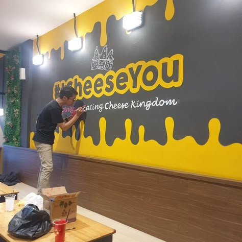 Resturant Interior Design, Yellow Restaurant, Wall Typography, Fast Food Logo, Cake Shop Design, Fast Food Logos, Restaurant Design Inspiration, Cafe Menu Design, Cafe Logo Design