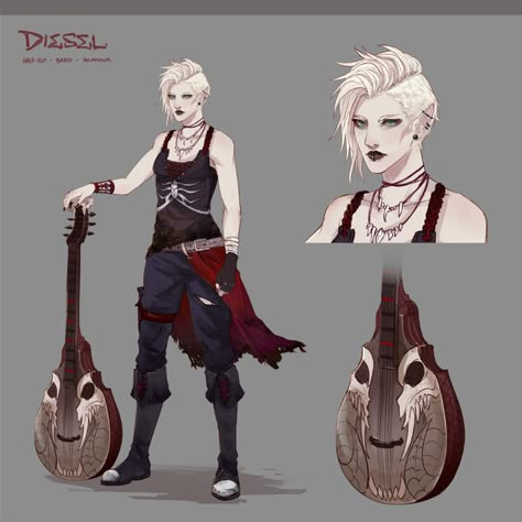 Elf female guitar bard Emo Bard Dnd, D&d Bard Art, Metal Bard Dnd, Dnd Elves, Pelo Anime, Mighty Nein, Dungeons And Dragons Characters, Dnd Art, Dungeons And Dragons Homebrew