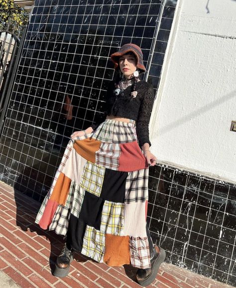 Fall Patchwork Long Skirt, Flowy Tiered Patchwork Maxi Skirt, Vintage Long Skirt With Patchwork, Hippie Patchwork Maxi Skirt, Madeline Pendleton, Non-stretch Patchwork Long Skirt, Maxi Skirt, Fashion Inspo