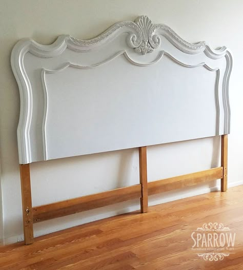 Pretty Headboard Ideas, Diy French Headboard, Diy French Country Headboard, Diy Victorian Headboard, Diy White Headboard, Shabby Chic Headboard Ideas, Antique Headboard Ideas, Chalk Paint Headboard, White Headboard Bedroom Ideas