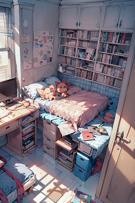 Cozy Anime Room, Anime Style Bedroom, Drawing Of Bedroom, Anime Room Illustration, Wonder World, Bedroom Illustration, Room Illustration, Bedroom Drawing, Metric Units