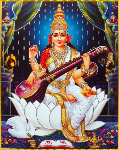 SARASWATI DEVI ॐ Saraswati Mantra, Saraswati Pooja, Vishnu Art, Saraswathi Pooja, Om Symbol Art, Saraswati Mata, Saraswati Photo, Saraswati Puja, Kali Hindu