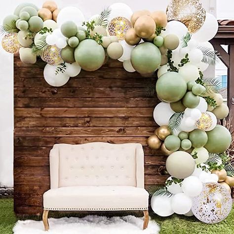 Eucalyptus Party, Sage Green Balloon Garland, Green Balloon Garland, Balloons For Baby Shower, Birthday Ballon, Sage Green Baby Shower, Baby Shower Balloon Decorations, Christening Decorations, Safari Theme Party