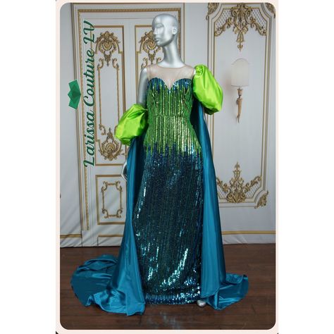 Full Length Blue And Green Sequin Dresssweetheart Neckline With Mesh Strapdetached - Long Satin Blue Cape With Green Puff Sleeves (Yes It Is Included)Back Zipper Tags: Floor Length, Sweetheart, Size S, Size 6, Multicolor, Black Tie, Semi Formal Wedding Guest, Straight, Cape, Sequined, Sleeves, Size M, Satin, Black Tie Wedding Guest, Larissa Couture Lv, Sheer, Lclv - Multi001 Black Tie Wedding Guest, Lv Dress, Semi Formal Wedding, Blue Cape, Formal Wedding Guests, Blush Bridesmaids, Black Tie Wedding Guests, Fashion Gowns, Terani Couture