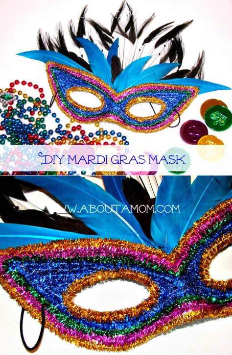 A Mardi Gras mask craft. This DIY Mardi Gras Mask is festive and fun to make. Mardi Gras Diy Mask, Diy Carnival Mask, Mardi Gras Masks Diy, Mardi Gras Mask Ideas, Mardi Gras Mask Diy, Diy Mardi Gras Outfit, Mardi Gras Mask Craft, Mask Decorating Ideas, Mask Art Project