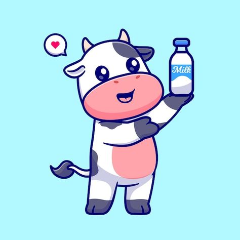 Vector cute cow holding milk bottle cart... | Premium Vector #Freepik #vector Cow Logo, Cow Illustration, Drink Icon, Vector Icons Illustration, Designer Logo, Cute Cow, Milk Cow, Logo Designer, Drink Milk