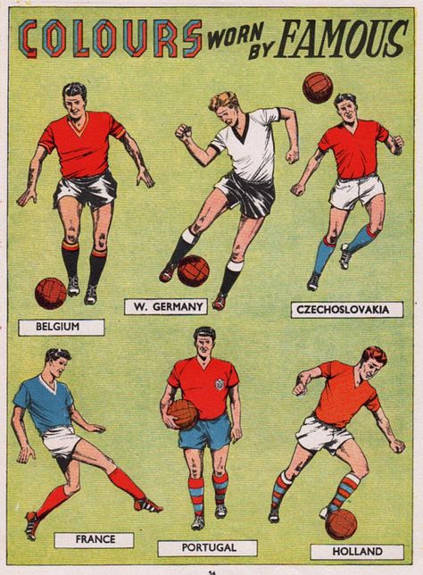 International colours in 1957. Vintage Soccer Illustration, Vintage Soccer Poster, Football Layout, Football Nostalgia, Sports Illustration, Football Artwork, Football Drawing, Sports Design Ideas, Soccer Teams