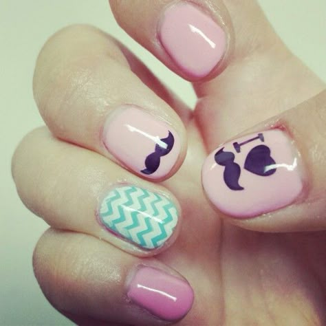 Mustache & Chevron nails! Using stamps. 2014 Mustache Aesthetic, Tumblr Nails 2014, 2014 Nails Tumblr, 2010 Nails, 2012 Nails, Tumblr Nails, 2013 Nails, Mustache Nails, 2014 Nails