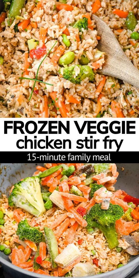 Ground chicken stir fry with frozen vegetables and rice is a healthy, flavorful, and easy weeknight meal you can make in just 15 minutes! Quick to make with only 5 simple ingredients! Chicken With Frozen Vegetables, Chicken And Frozen Vegetable Recipes, Chicken Stir Fry With Frozen Vegetables, Stir Fry With Frozen Vegetables, Ground Chicken Stir Fry, Asian Chicken Stir Fry, Frozen Chicken Crockpot, Frozen Vegetable Recipes, Asian Stir Fry Recipe