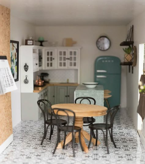 modern dollhouse makeover: kitchen and living room – Craftiness Is Not Optional Dolls House Living Room, Dollhouse Interior Design, Apartment Dollhouse, Diy Dollhouse Kitchen, Doll House Living Room, Happy Hobbies, Dolls House Kitchen, Dollhouse Makeover, Makeover Kitchen