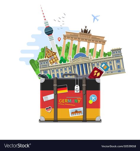 Studying German, Travel To Germany, Germany For Kids, Malaysia Tourism, Italy Illustration, German Study, Greeting Poster, Europe City, Travel Collage