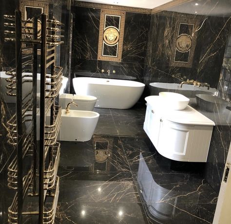 Versace Tiles Bathroom, Versace Bedroom, Versace Bathroom, Versace Tiles, Bathrooms 2024, Halloween Room Decor Diy, Versace Home Decor, Versace Furniture, Small Room Diy