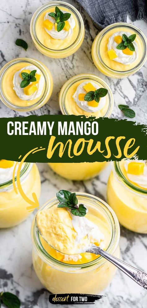 Mango Mousse, desserts for two, easy to make sweet treats Healthy Mango Mousse, Mango Pie Recipe Easy, Mango Pineapple Dessert, Recipes Mango, Mango Healthy Recipes, Tropical Fruit Dessert Recipes, Recipes Using Mango Puree, Mango Dessert Recipes Easy Healthy, Mango Dessert Recipes Summer