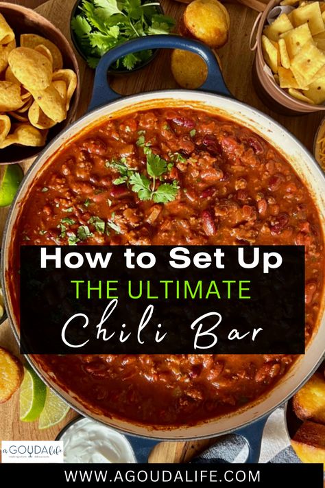 Chili And Soup Party, Chili Bar Appetizers, Chili Bonfire Party, Chili For A Party, Chili Dog Party, Chili Table Setting, Chili Cuterie Board, Chili Party Ideas Dishes, Chilli Bar Party Ideas