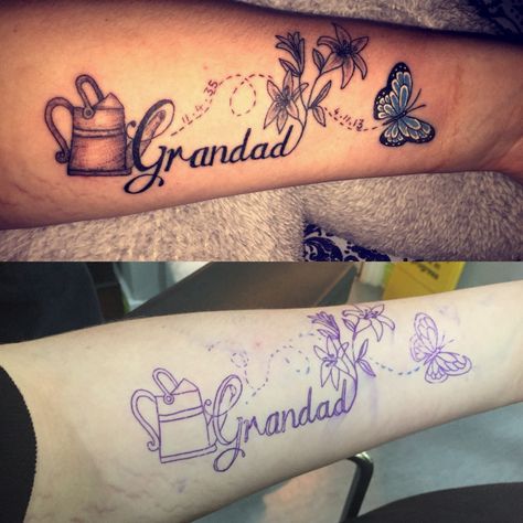 Grandad💉 Nan And Grandad Tattoo Ideas, Nan And Grandad Tattoo, Grandad Tattoo Memories, Grandma And Grandpa Tattoos, Grandad Tattoo, Grandpa Tattoo, Remembrance Tattoos, Memorial Tattoo, Stylist Tattoos