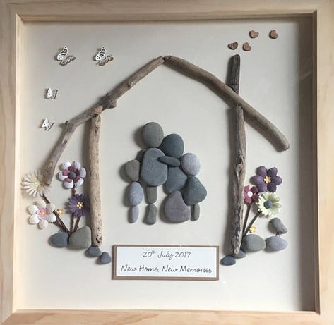 https://www.hellowonderful.co/post/family-pebble-art/ New Home Pebble Art Ideas, Pebble Art New Home, New Home Pebble Art, Pebble Art Ideas, New Home Gift Ideas, Stone Pictures Pebble Art, Tree Of Life Painting, Family Tree Art, Painting Simple