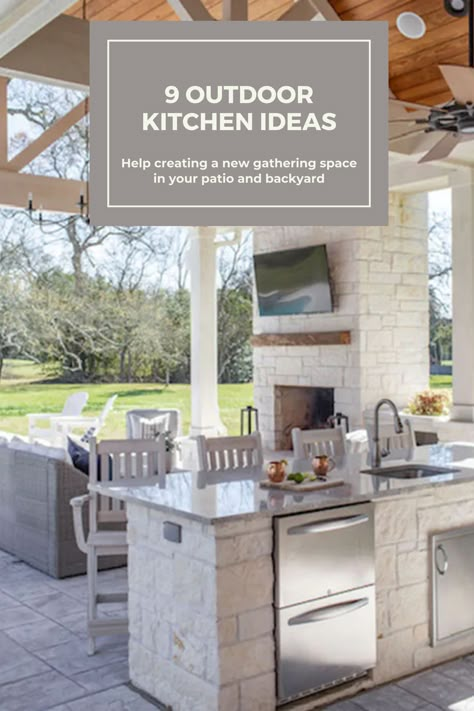 Outdoor Kitchen Along House, Covered Porch With Outdoor Kitchen, Newage Outdoor Kitchen, Covered Deck With Outdoor Kitchen, Outdoor Kitchen And Living Room, Outdoor Kitchen Shelter, Outdoor Kitchen Uncovered, Outdoor Kitchen Living Space, Outdoor Kitchen Against House Wall