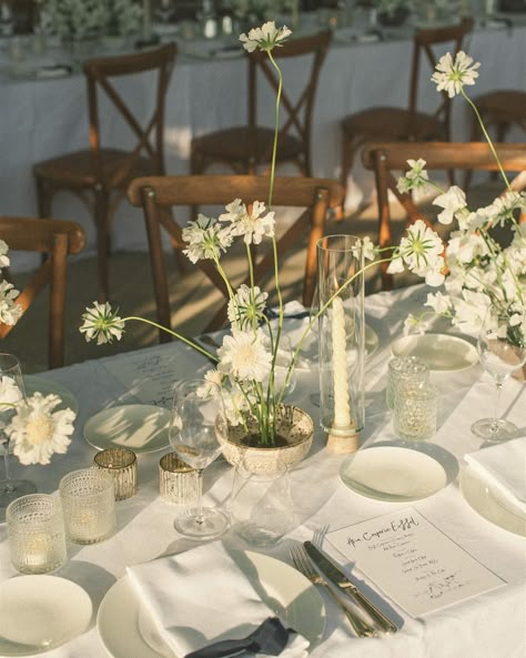 From colourful bursts of blooms, to chic coastal and breezy boho setups, swipe for some of our favourite summer tablescapes– and visit the link in bio for more inspiration and ideas. #theweddingedition #tablescaping #summerwedding #weddingdecor #weddinginspo Minimalist Floral Wedding Table, Minimal Floral Centerpieces Wedding, Minimalist Floral Centerpieces, Small Wedding Floral Centerpieces, Ikebana Tablescape, Wedding Minimalist Decorations, Ikebana Wedding, Modern Whimsical Wedding, Table Floral Decorations