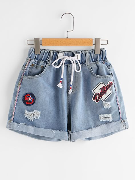 Cuffed Denim Shorts, Embroidered Badges, Hipster Outfits, Tween Outfits, Crop Top Outfits, Kids Outfits Girls, Denim Short, Kawaii Clothes, Girls Fashion Clothes