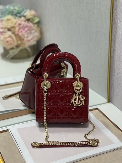 Dior Mini Bag, Maroon Bag, Dior Outfit, Lady Dior Mini, Mini Lady Dior, Dream Wishlist, Dream Bag, Dark Coquette, Girly Bags