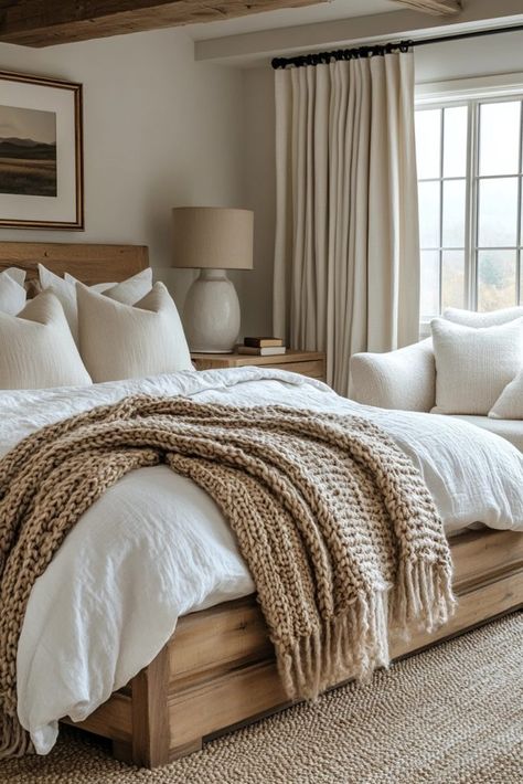 29 Organic Modern Bedroom Ideas to Create a Peaceful Sanctuary 23 Bedroom Inspirations With Wood Bed, Modern Airy Bedroom, Bed Frame King Master Bedrooms, Crate Barrel Bedroom, Linen Bedding Styling Color Schemes Layered, King Size Bed Inspiration, Bedroom Curtains And Bedding, Primary Bedroom Aesthetic, Clean Crisp Bedroom