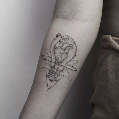 Anatomical Heart Inside Light Bulb Tattoo by Emrah Ozhan Light Bulb Tattoo, Candle Tattoo Design, Bulb Tattoo, Eagle Head Tattoo, Tortoise Tattoo, Lightbulb Tattoo, Fibonacci Tattoo, Brain Tattoo, Anatomical Heart Tattoo