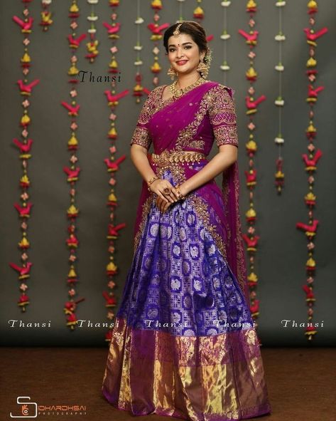 Pellikooturu Decor, Net Half Saree Designs, Net Half Saree, Latest Half Saree Designs, Traditional Half Saree Designs, Traditional Half Saree, Lehenga Latest, Pattu Lehenga, Sari Lehenga