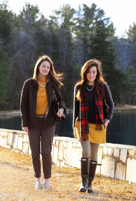 Afternoon Lake Gossip Sara Vickers, Sarah Patrick, Sarah Kjp, Scarf Skirt, Sarah Vickers, Skirt Tights, Fall Yellow, Classy Girls Wear Pearls, Kiel James Patrick