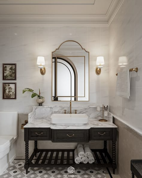 Traditional Toilet Design, Parisian Toilet, Classical Mirror Design, Colonial Bathroom Design, Colonial Toilet Design, French Colonial Interior Design, Classic Toilet Design, Hotel Toilet Design, Classical Washroom Interiors