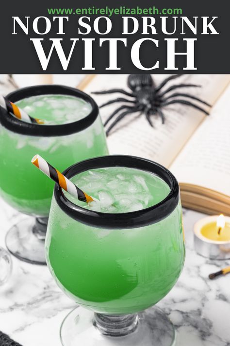 This No So Drunk Witch Mocktail gets its eerie green color naturally – no food dye needed! Tropical flavors and alcohol-free rum make it a bewitching treat for all ages. Green Drinks Non Alcoholic, Green Mocktails Non Alcoholic, Green Drinks Alcohol, Entirely Elizabeth, Snack Pairings, Halloween Snack Mix, Leftover Halloween Candy, Fun Straws, Sweet Bar